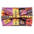 Elastic headband with African tribal print and bow design in vibrant orange and purple - Style 96