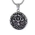 Silver vintage Tree of Life pendant necklace with a detailed box chain design - Steel Color Pendant (No Chain) (A0211-1)