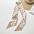Floral twilly scarf in cream and orange with khaki patchwork ends for hair or bags - Khaki Small Red Floral