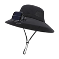 Cappello solare nero con ventola e tesa larga per la protezione UV all'aperto - Nero