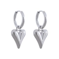 Polished silver heart drop hoop earrings made of durable stainless steel material - Heart Pendant Hoop Earring (G216)