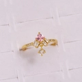 Elegant gold ring with pink square zircon and white hanging pearl for women - Rhombus Pink Gemstone with Pendant Style (金色20)