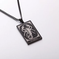 Retro black stainless steel Scorpio zodiac square pendant necklace with Cuban chain style - Scorpio / Black