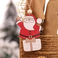 Addobbo natalizio in legno con Babbo Natale e stella dorata su scatola regalo bianca - Babbo Natale in piedi con regalo (P-Z40)