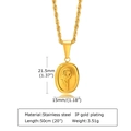 Detailed view of sunflower engraved oval pendant with dimensions and twisted chain info - Sunflower Large Pendant (PN-1609G) / Gold