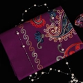 Purple floral embroidery cashmere shawl with colorful patterns and tassel details - Deep purple