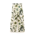 Women's summer wide-leg pants with tropical green and yellow floral print on white background - XS / Pants