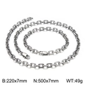 Conjunto de collar y pulsera de acero inoxidable plateado con eslabones rectangulares - Set Negro Mate