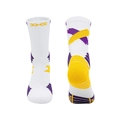 White crew basketball socks with purple and yellow ribbed patterns for sports training - Kids One Size / White/Purple