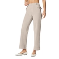 Women's high waist stretch straight leg denim pants in light beige with button detail - Khaki