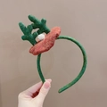 Weihnachts Rentier Geweih Stirnband in Waldgrün mit weichem weißem Plüschbommel - 18- Grüne Geweihe Stirnband