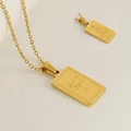 18K gold plated stainless steel rectangle pendant necklace with zodiac pig engraving - Pig / Amitabha