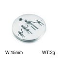 Silver stainless steel family pendant for DIY necklace, 15mm round charm with cut-out design - Steel Style 12 (KLJ2376-Z)