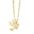 Collar con colgante de colibrí dorado brillante con circonitas blancas y cadena Figaro - Estilo Colibrí con las alas extendidas (D)