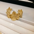 Elegant 18K gold-plated open cuff bracelet featuring five blooming metal flower charms - Gold Flower Open Cuff
