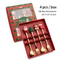 Christmas themed gold stainless steel spoon and fork set with silicone cartoon toppers - Gold Figure A Spoon/Fork 4pcs Xmas Red Box