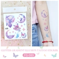 Glitter gradient tattoo stickers featuring deer, moon and butterfly motifs model FG-089 - FG-089 (Dreamy Deer Moon)