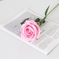 Realistic pink velvet artificial rose placed on an open book for home decor - Large Velvet Pink