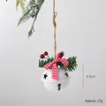 Campanella di Natale bianca con fiocco a scacchi rossi e aghi di pino, decoro 4,5 cm - Campana rotonda bianca