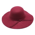 Elegant wine red wide-brim wool felt hat with matching ribbon for children and parents - M (56-58cm) / Burgundy