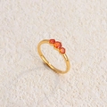 Vintage gold plated stainless steel ring with three orange-red zircon stones - Gold Red Zirconia / Size 6
