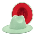 Detail of mint green wool fedora hat with contrasting red lining and a wide brim - M (56-58cm) / Mint Green + Red