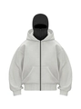 Vooraanzicht van oversized hoodie met geïntegreerd bivakmutsmasker en dubbellaagse capuchon - S / Lichtgrijs