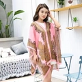 Pink chiffon paisley sun protection shawl for women with bohemian fringe detail - Pink