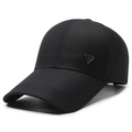 Classic deep black cotton baseball cap for men featuring a metallic triangle logo plate - Black With Triangle Label