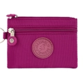 Mini porte-monnaie en nylon rouge rose avec double fermeture éclair et porte-clés - Fuchsia