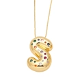 Golden bubble letter S pendant necklace with colorful cubic zirconia on dainty chain - Style S