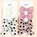 Set of 4 ribbed fabric hair clips with bows in white, pink, and polka dot patterns - 8 Pcs Pack / 5#