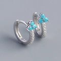 Silver flower earrings with turquoise stones and shimmering white cubic zirconia pave - 925 Silver / Platinum (Turquoise Stone)
