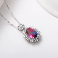 Luxurious floral pendant necklace with a large color-changing oval stone and white zircons - XL466-Rainbow Gradient