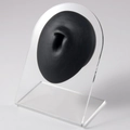 Black silicone anatomical body piercing model on a transparent acrylic display stand - Black-Belly Button