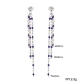 Silver stainless steel tassel chain earrings with purple beads in 40mm 50mm 70mm lengths - Steel - Grape Purple