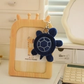 Deep blue plush sea turtle keychain with shell embroidery and silver metal ring - Dark Blue Style (Style 17) / 10cm