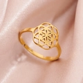 Minimalist 18K gold plated hollow mandala flower open ring on pink silk fabric - Flower of Life-Gold (280 Gold)