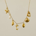18k gold plated starfish necklace with freshwater pearl and dolphin charm letter J - Letter J