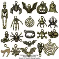 Set of 18 antique bronze Halloween charms with skulls pumpkins and bats for DIY jewelry - Mixed 20pcs Antique Bronze