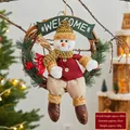 Christmas snowman rattan wreath with red hat and Welcome sign for door wall decoration - Sitting Snowman Style