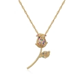 Detail of 18K gold-plated rose pendant necklace with colorful cubic zirconia stones - 3D Rose-Colorful Zirconia