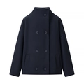 Dames korte wollen jas in marineblauw met dubbele knopenrij en een hoge opstaande kraag - XS / Marineblauw