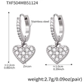 Silver stainless steel heart earrings with zircon inlay and detailed size specifications - Steel Heart Earrings