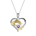 Bohemian style heart necklace with purple stone and gold Mom lettering for women - Amethyst 14K Gold Plated, Approx. 2.96g