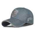 Casquette de baseball en maille gris foncé avec broderie vintage et détails de bord kaki - Réglable / gris foncé