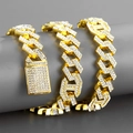 Chunky gold hip hop Cuban link chain necklace fully iced out with sparkling crystals - Extended Version / Gold