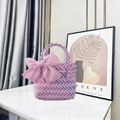 Pink and purple woven basket bag with a large decorative satin bow for gifting - Small (With Pink Bow) / Pink Purple