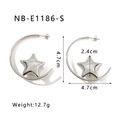 Detailed view of silver C-shape star earrings with exact size and weight dimensions - Silver Style (NB-E1186-S)