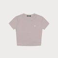 Close-up of the cross embroidery and ribbed texture on this slim fit cropped sports tee - XS / Dust Gray